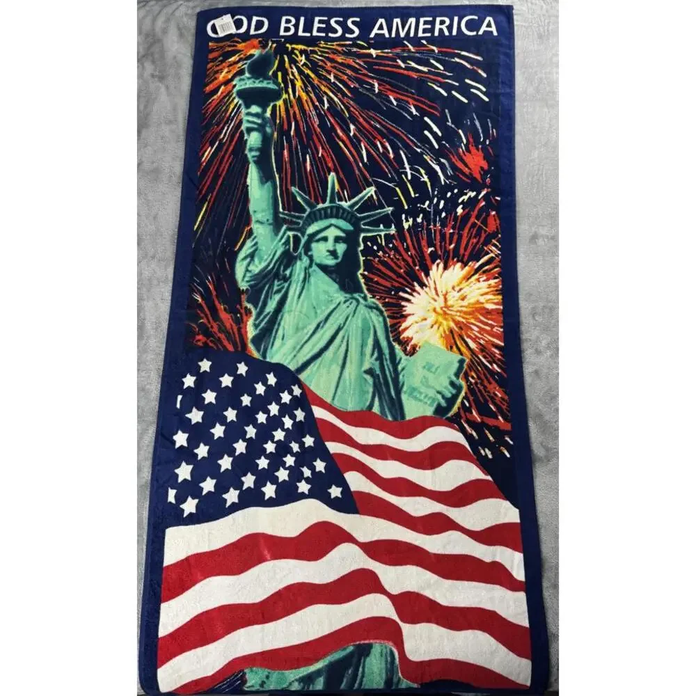 Patriotic Statue of Liberty and American Flag Beach Towel or Tapestry
